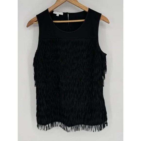 RSVP By Talbots Fringe Tank Top Women's Size Medium Black Sleeveless - Picture 1 of 6